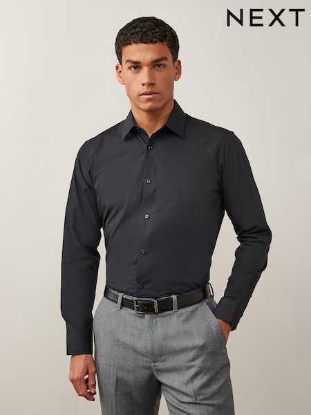 Black Skinny Fit Easy Care Single Cuff Smart Shirt (C02636) | £22