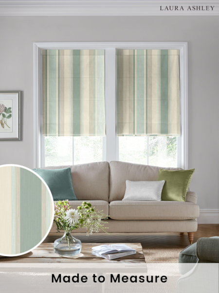 Laura Ashley Green Awning Stripe Made To Measure Roman Blinds (C02948) | £84