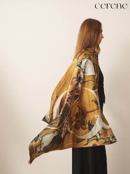 Gold Cerenity Floral Print - Cerene Large Square Scarf