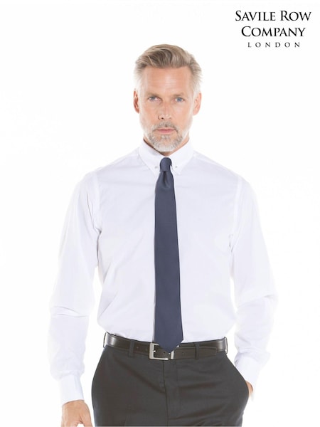 Savile Row Company Slim Fit 100% Cotton Pin Collar Double Cuff White Shirt (C03838) | £45