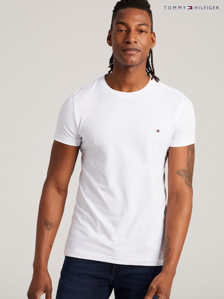 Tommy Hilfiger White Cream Slim Fit Core Stretch Crew Neck T-Shirt (C03899) | £40