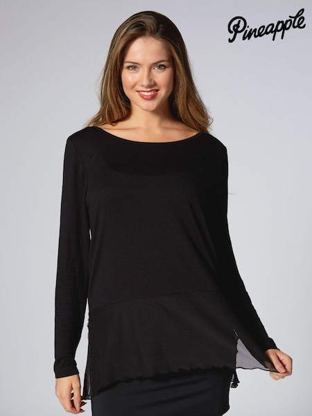 Pineapple Black Jersey Long Sleeve Mesh Hem Top (C04162) | £25