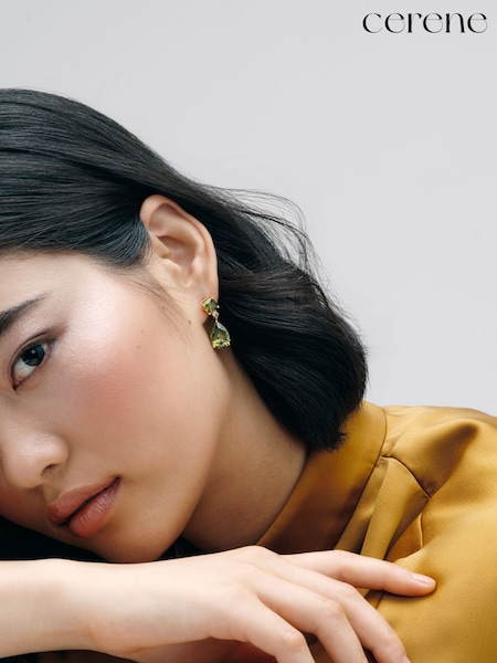 Olive Green Gold Tone - Cerene Statement Drop Earrings