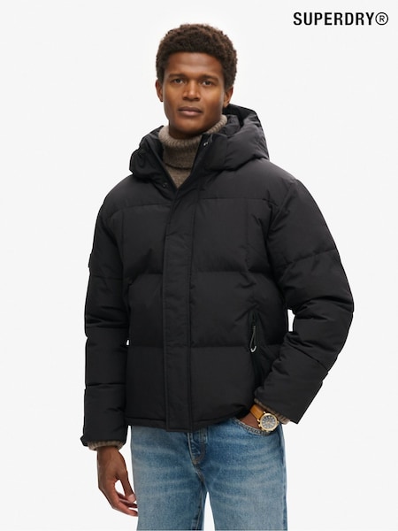 Superdry Black Hooded Box Quilt Puffer Coat Water-Repellent Jacket (C05473) | £120