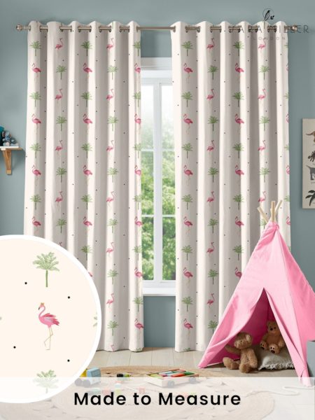 Sara Miller Cream Kids Flamingo Made To Measure 100% Cotton Curtains (C05507) | £91