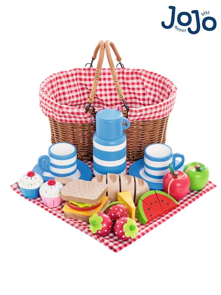 JoJo Maman Bébé Picnic Basket with Wooden Food (C05924) | £40