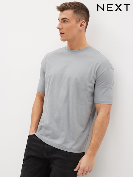 Grey Silver Relaxed Fit Essential Crew Neck Cotton T-Shirt (C05951) | £8