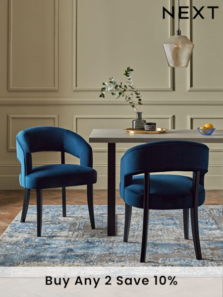 Set of 2 Soft Velvet Navy Remi Black Leg Dining Chairs (C06396) | £340