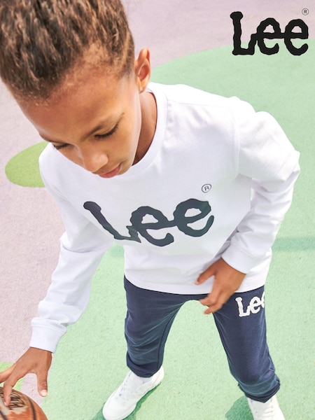 Lee White Boys Classic Wobbly 100% Cotton Long Sleeve T-Shirt (C06642) | £20 - £28