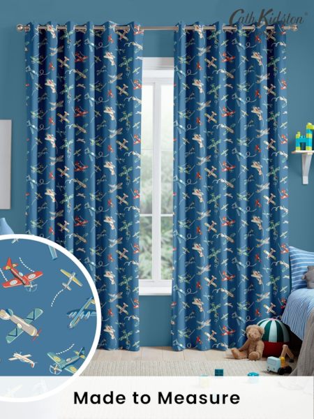 Cath Kidston Mid Blue Kids Planes Made To Measure 100% Cotton Curtains (C07120) | £82