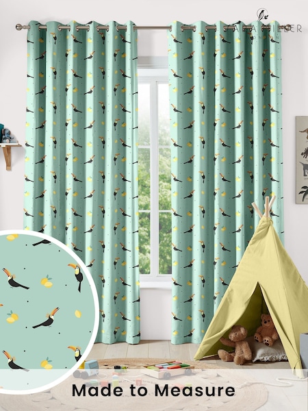 Sara Miller Aqua Toucans Made To Measure 100% Cotton Curtains (C08083) | £91