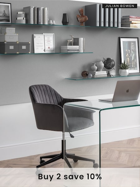 Julian Bowen Grey Kahlo Velvet Swivel Office Chair (C08907) | £175.10