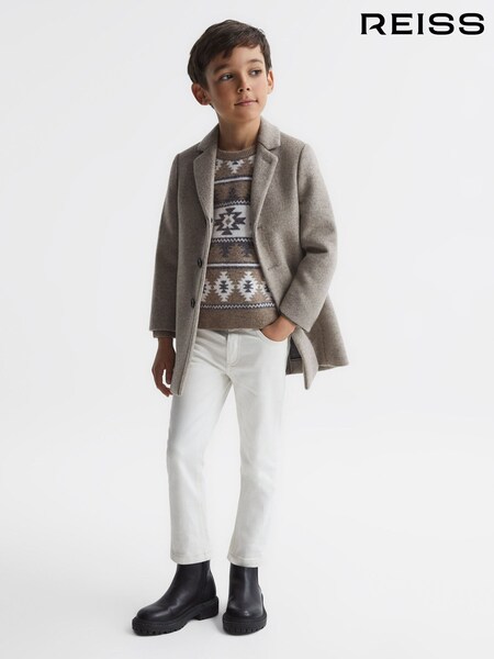 Reiss Toast Melange Peak Senior Navajo-Jacquard Wool Blend Jumper (C09025) | £48