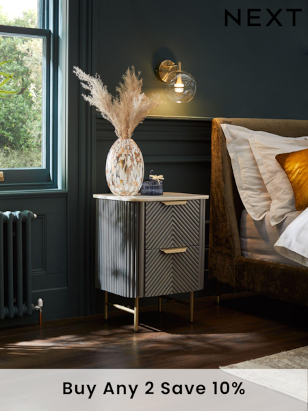Dark Grey Valencia Marble and Mango Wood 2 Drawer Bedside Table (C09756) | £350