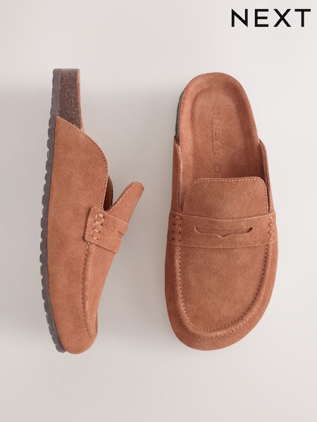 Tan Brown - Forever Comfort® Suede Footbed Loafer Mules