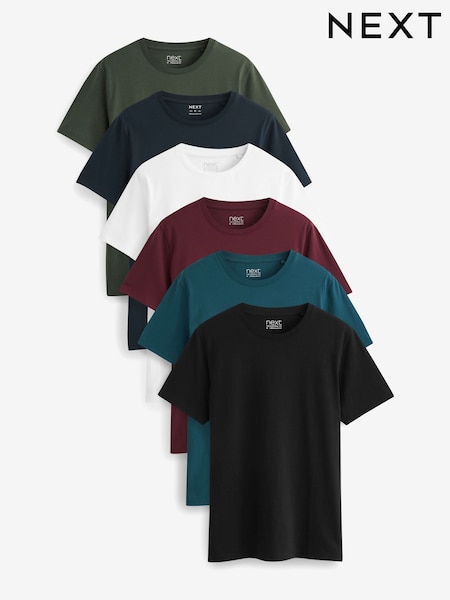 Navy/ Teal/ White/ Black/ Green/ Burgundy Regular Fit Essential Cotton T-Shirts 6 Pack (C10636) | £45