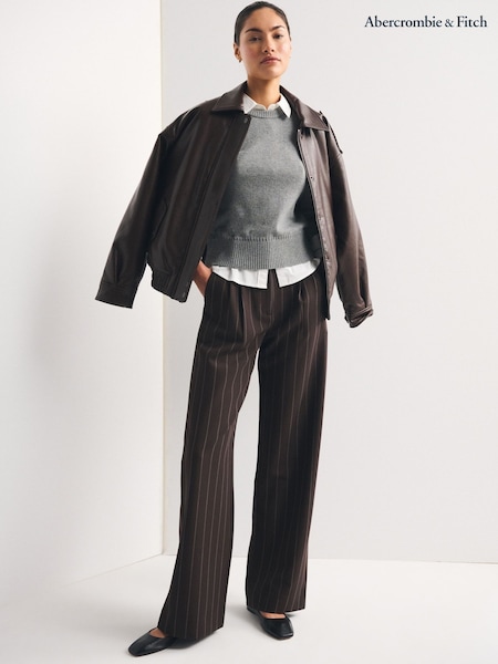 Brown - Abercrombie & Fitch Sloan Pinstripe Wide Leg Trousers