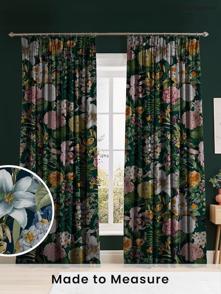 Graham & Brown Midnight Black Glasshouse Flora Made to Measure 100% Cotton Curtains (C11558) | £119