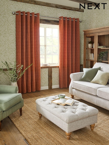Orange Heavyweight Chenille Eyelet Lined Curtains (C12646) | £60 - £155