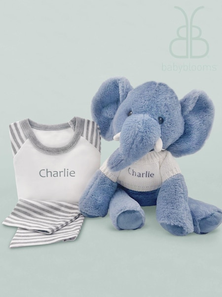 Babyblooms Blue Personalised Elephant Soft Toy with Stripe Pyjamas (C14013) | £54