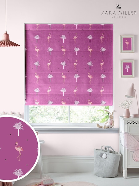 Sara Miller Pink Kids Flamingo Made To Measure Roman 100% Cotton Blind (C14345) | £79