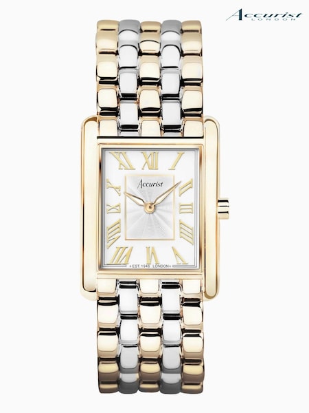 Accurist Rectangle Womens Gold Plated Two Tone Stainless Steel Bracelet Analogue Watch (C14986) | £179