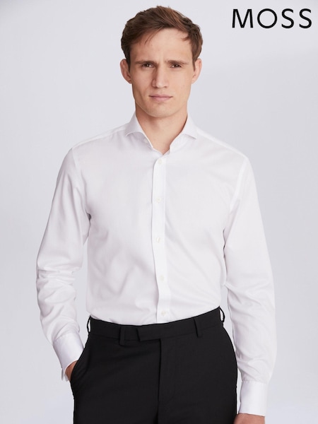 MOSS White Tailored Fit Double Cuff Non Iron Twill 100% Cotton Shirt (C16342) | £50