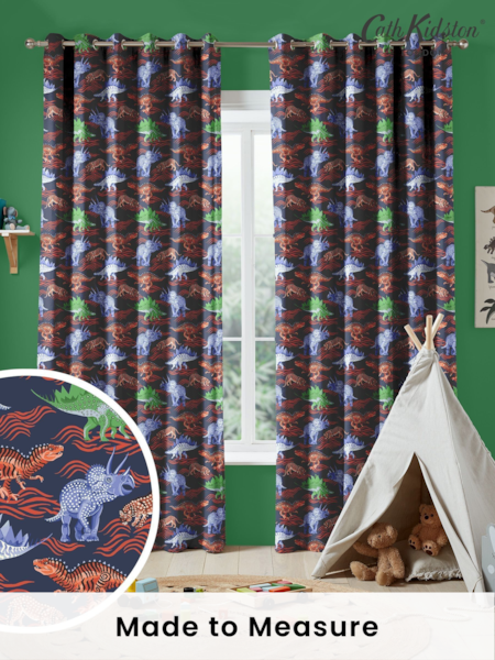 Cath Kidston Navy Blue Kids Dinosaur Made To Measure 100% Cotton Curtains (C16814) | £82