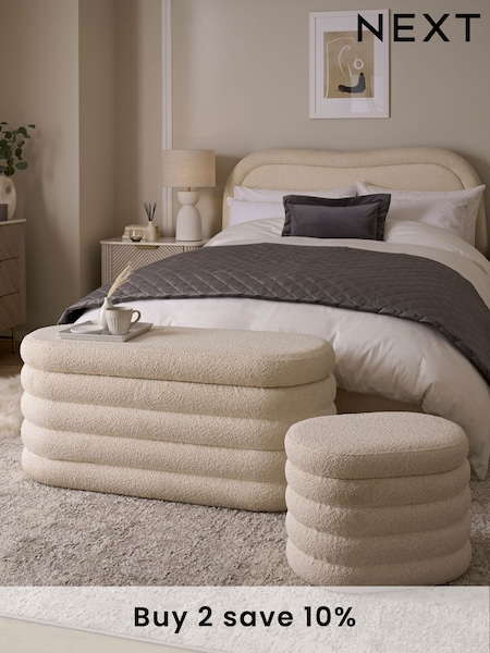 Casual Boucle Natural Oyster Otis Ottoman And Stool Set (C16865) | £365