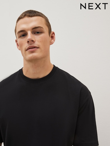 Black Relaxed Fit Essential Crew Neck Cotton T-Shirt (C19128) | £8