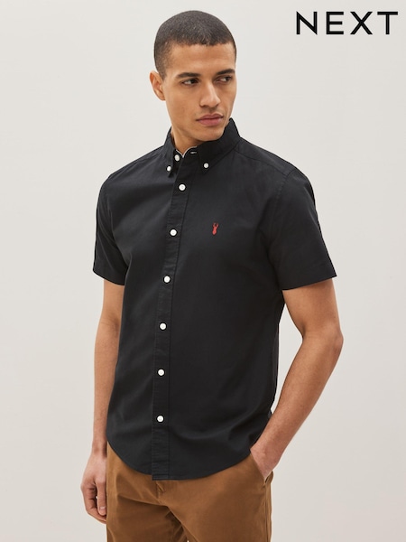 Black Regular Fit Short Sleeve Oxford Shirt (C20380) | £24