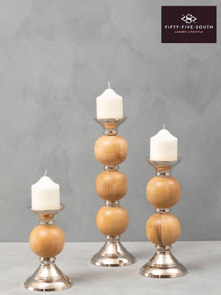 Fifty Five South Silver Hampstead Pillar Brass/Wood Candle Holder (C20483) | £74