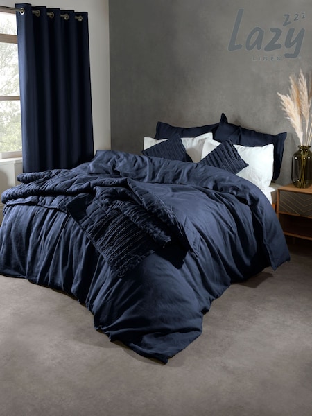 Lazy Linen Navy Blue Washed 100% Linen Throw (C20922) | £175