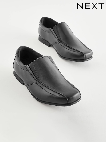 Black Wide Fit (G) School Leather Loafers (C21422) | £28 - £39