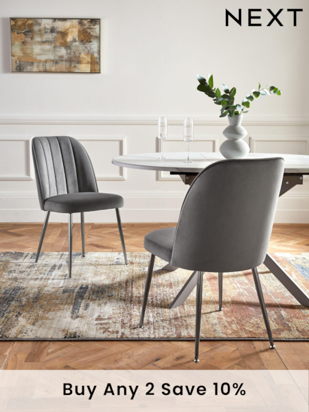 Set of 2 Soft Velvet Mid Grey Stella Chrome Leg Dining Chairs (C22552) | £260