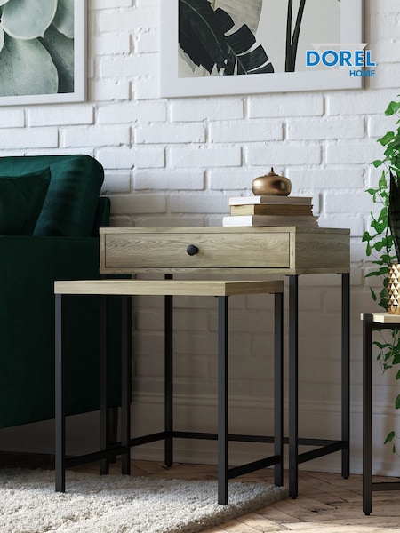Dorel Home Linseed Oak Europe Tamlin Nest of 2 Side Tables (C22605) | £105
