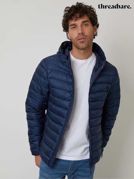 Threadbare Navy Blue Matte Finish Padded Showerproof Hooded Jacket (C22903) | £40
