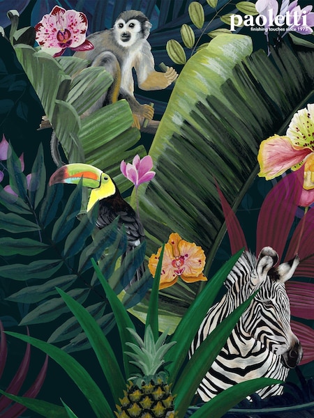 Riva Paoletti Black Kala Tropical Digitally Printed Wallpaper (C24138) | £1