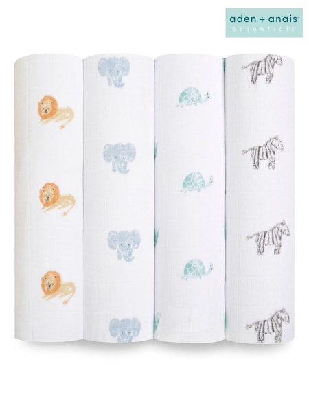 aden + anais Animal Kingdom Cotton Muslin Blankets 4 Pack (C24739) | £50