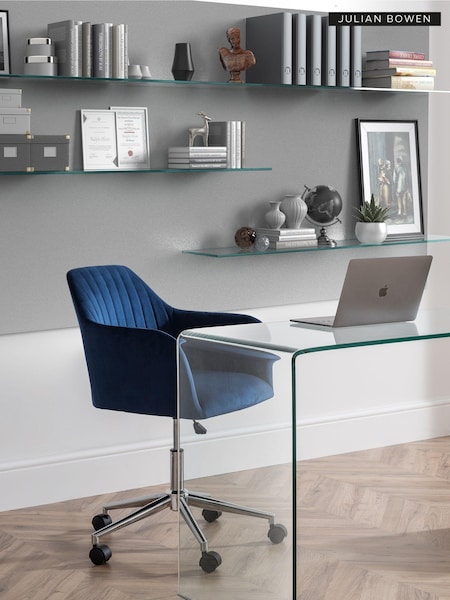 Julian Bowen Blue Kahlo Velvet Swivel Office Chair (C25518) | £175