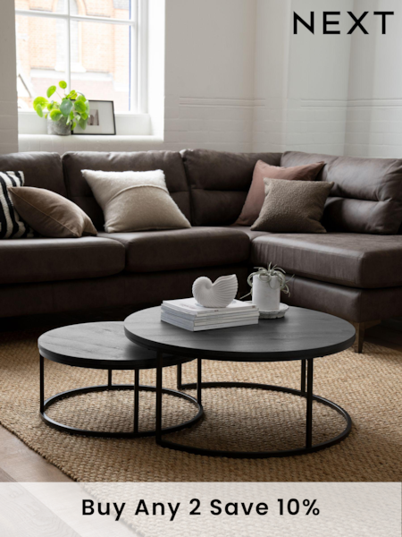 Black Bronx Nest of 2, Round Coffee Table (C25946) | £250