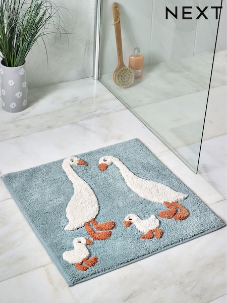 Teal Blue Goose And Friends 100% Cotton Shower Mat (C25983) | £14