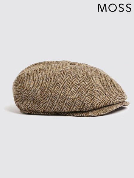 MOSS Brown Harris Tweed Herringbone Baker Boy Cap (C26085) | £40
