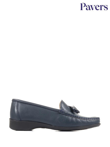 Pavers Blue Pavers Wide Fit Black Leather Loafers With Tassel (C27194) | £48