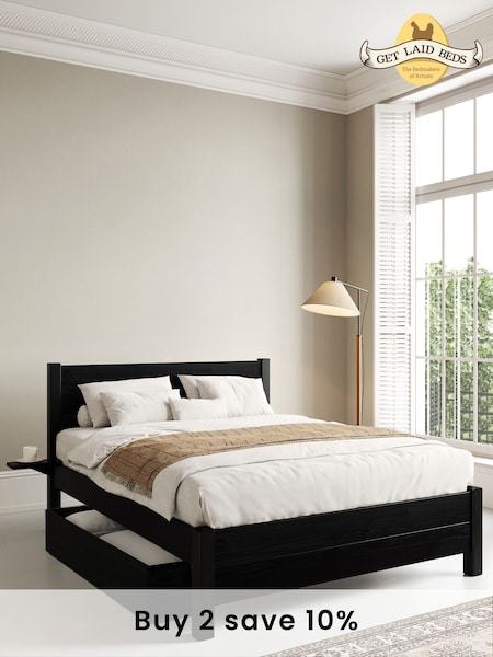 Get Laid Beds Black Oxford Square Leg Solid Wood Bed Combo (C27257) | £795 - £975