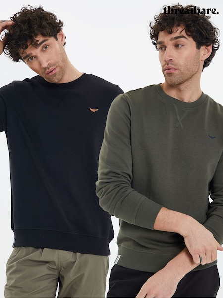 Threadbare Black/Khaki Crew Neck Sweatshirts 2 Packs (C27499) | £38