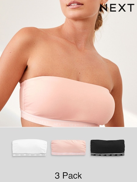 Black/Pink/White Cotton Rich Bandeau Ultimate Comfort Bras 3 Pack (C27805) | £30
