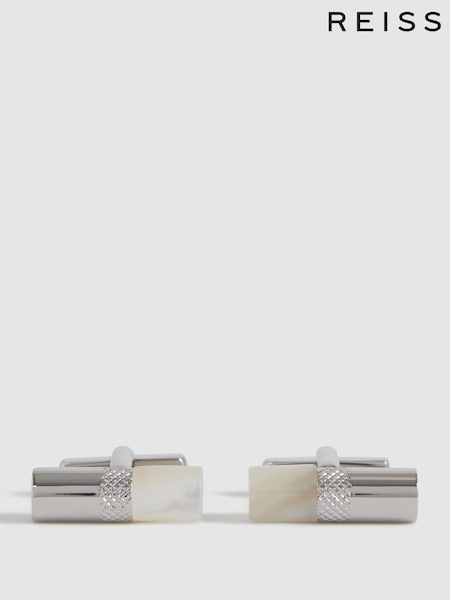 Reiss Silver/Mop Dexter Stone Insert Barrel Cufflinks (C28002) | £18