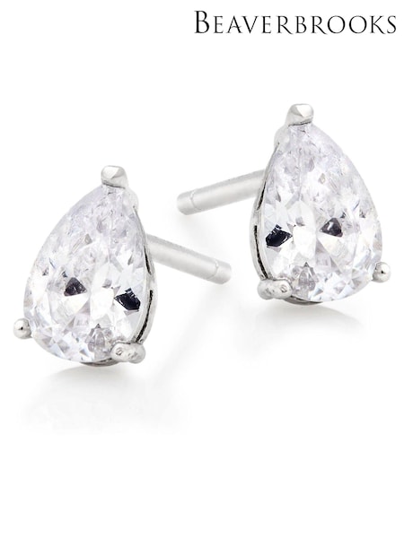 Beaverbrooks Sterling Silver Cubic Zirconia Pear Stud Earrings (C29510) | £25