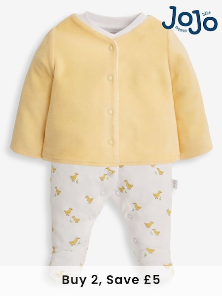 JoJo Maman Bébé Yellow Duck 2-Piece Baby Sleepsuit & Velour Jacket Set (C30322) | £28